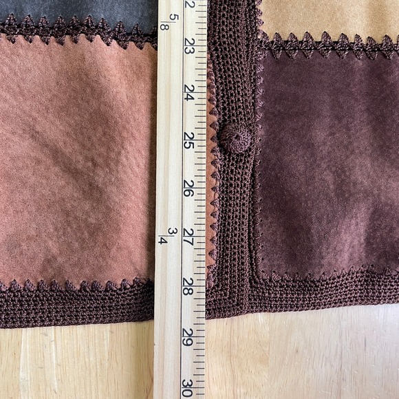 Denim & Co Womens 1X Patchwork Leather Suede Jacket Sweater Earth Tones Casual - Picture 7 of 8